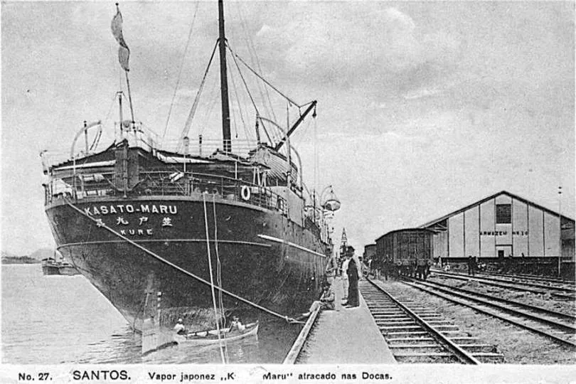 The Kasato Maru docked at the port of Santos, Brazil